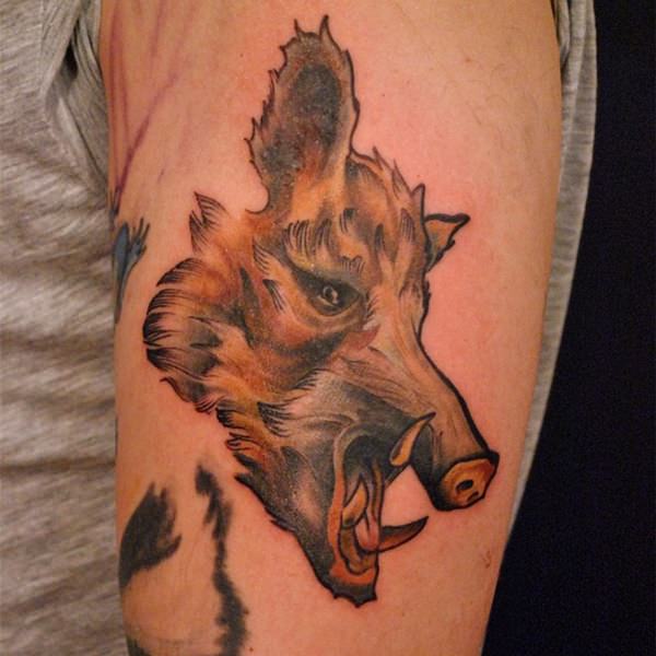 Tattoo uploaded by Life Sentence Tattoo  Boar and Grizzlie ripping thru  skin  Tattoodo