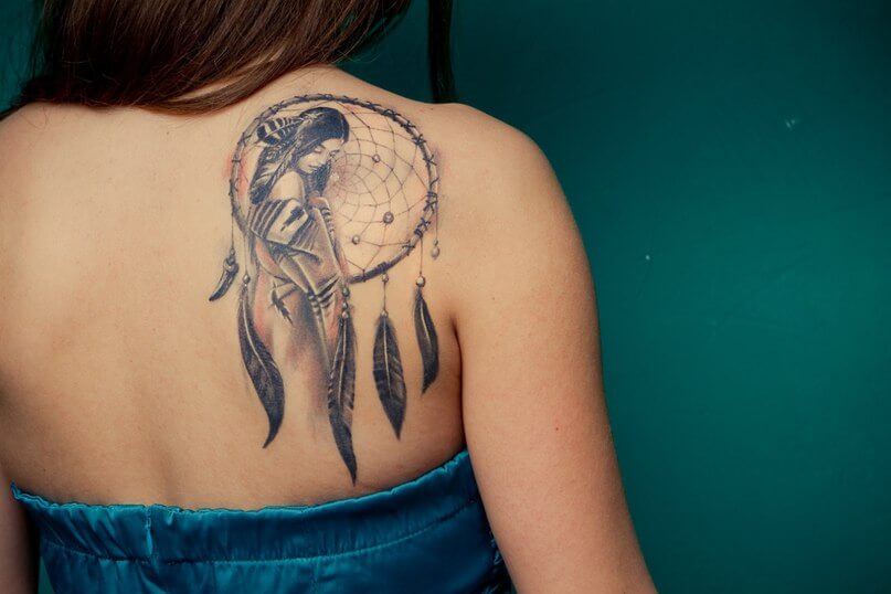 Feather Back Tattoo with Dreamcatcher - wide 4